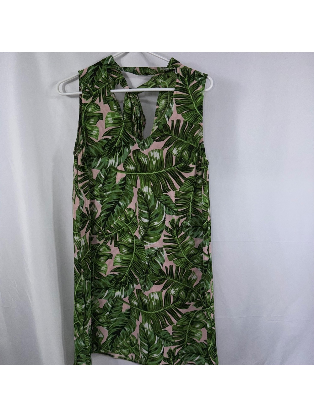Rosette Tropical Palm Leaf Shift Dress Green Pink